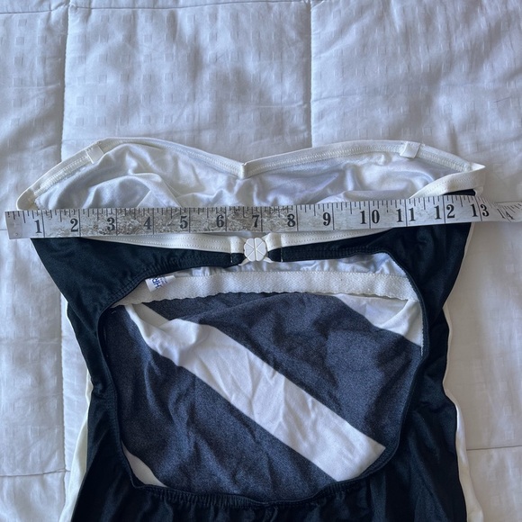 Rare Vintage Black + White Diagonally Striped Strapless One Piece S - Picture 9 of 13